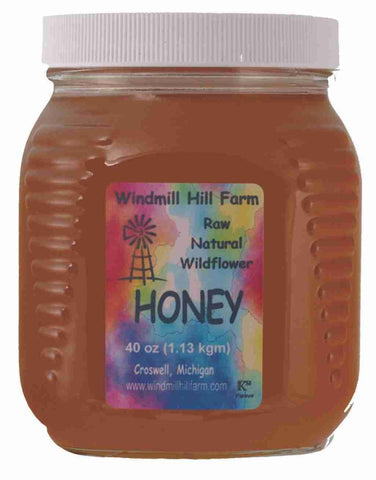 40 oz square glass jar of wildflower honey